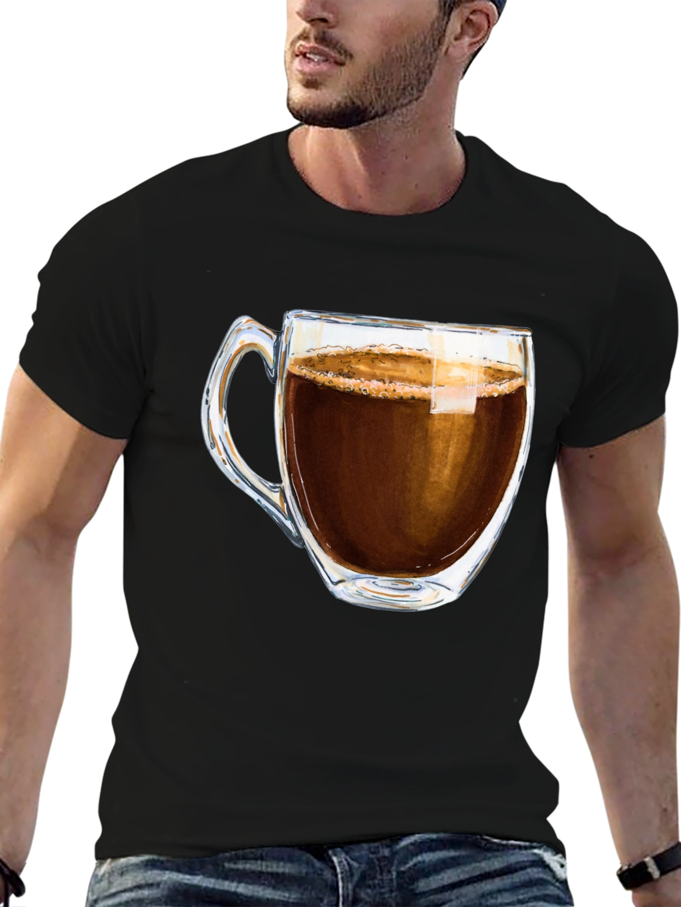 Coffee Cup Graphic Tee - Black Casual T-Shirt