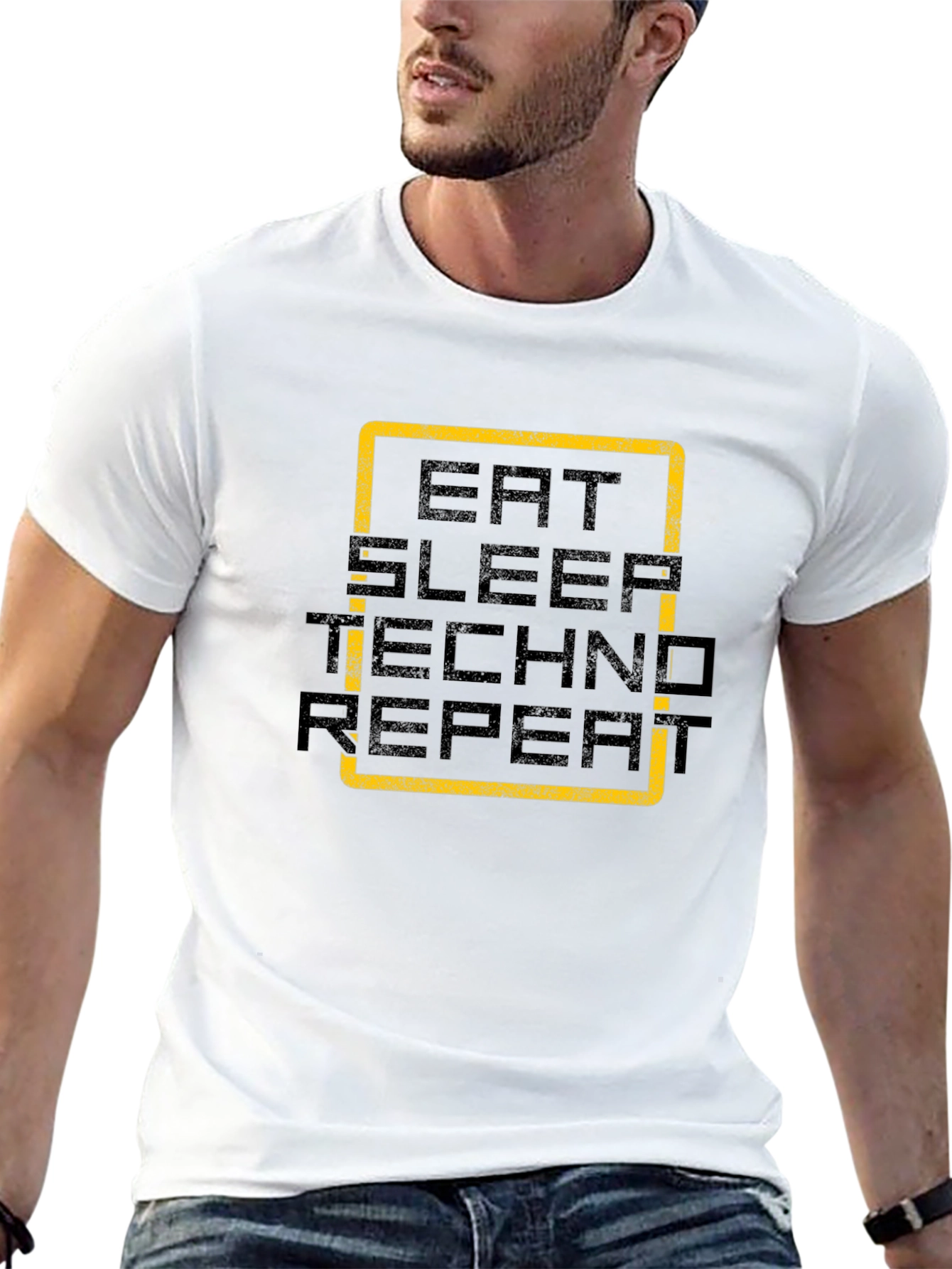Eat Sleep Techno Repeat Black Graphic Tee