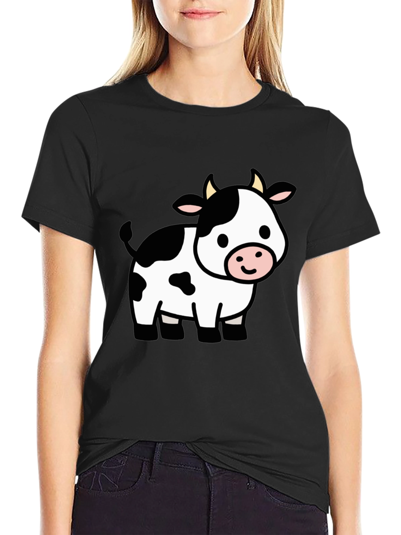 Cute Cow Graphic Black T-Shirt