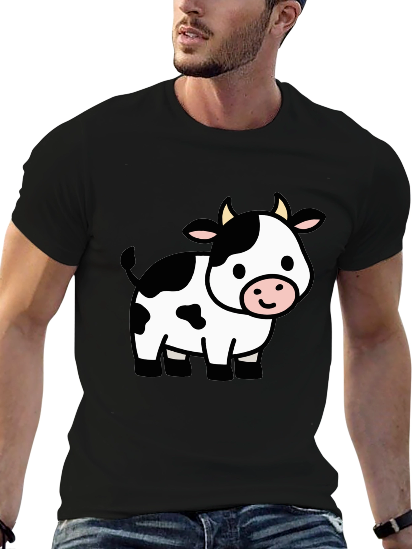 Cute Cow Graphic Black T-Shirt