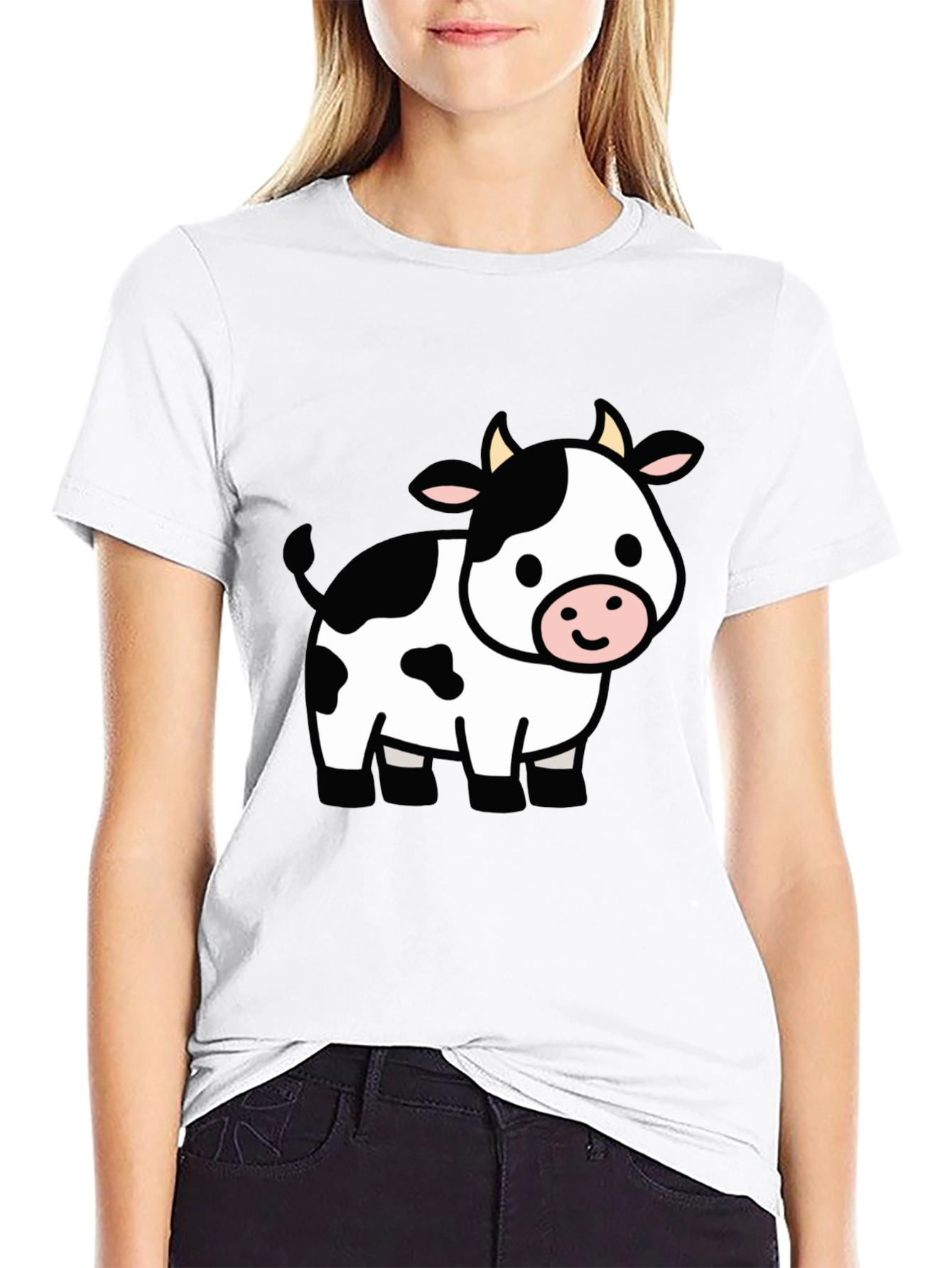 Cute Cow Graphic Black T-Shirt