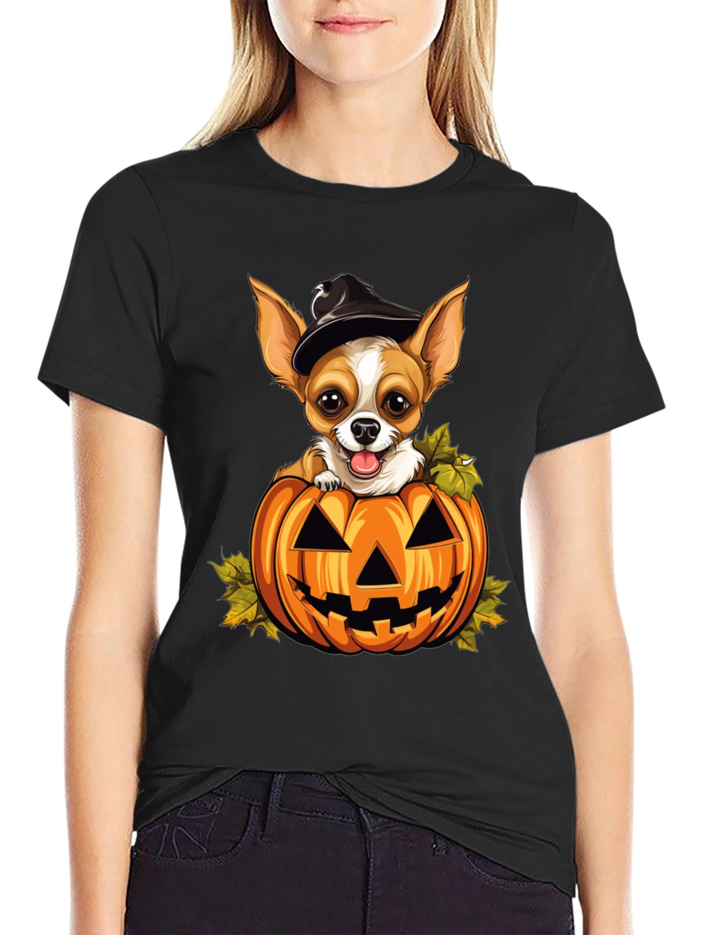 Halloween Chihuahua in Pumpkin T-Shirt