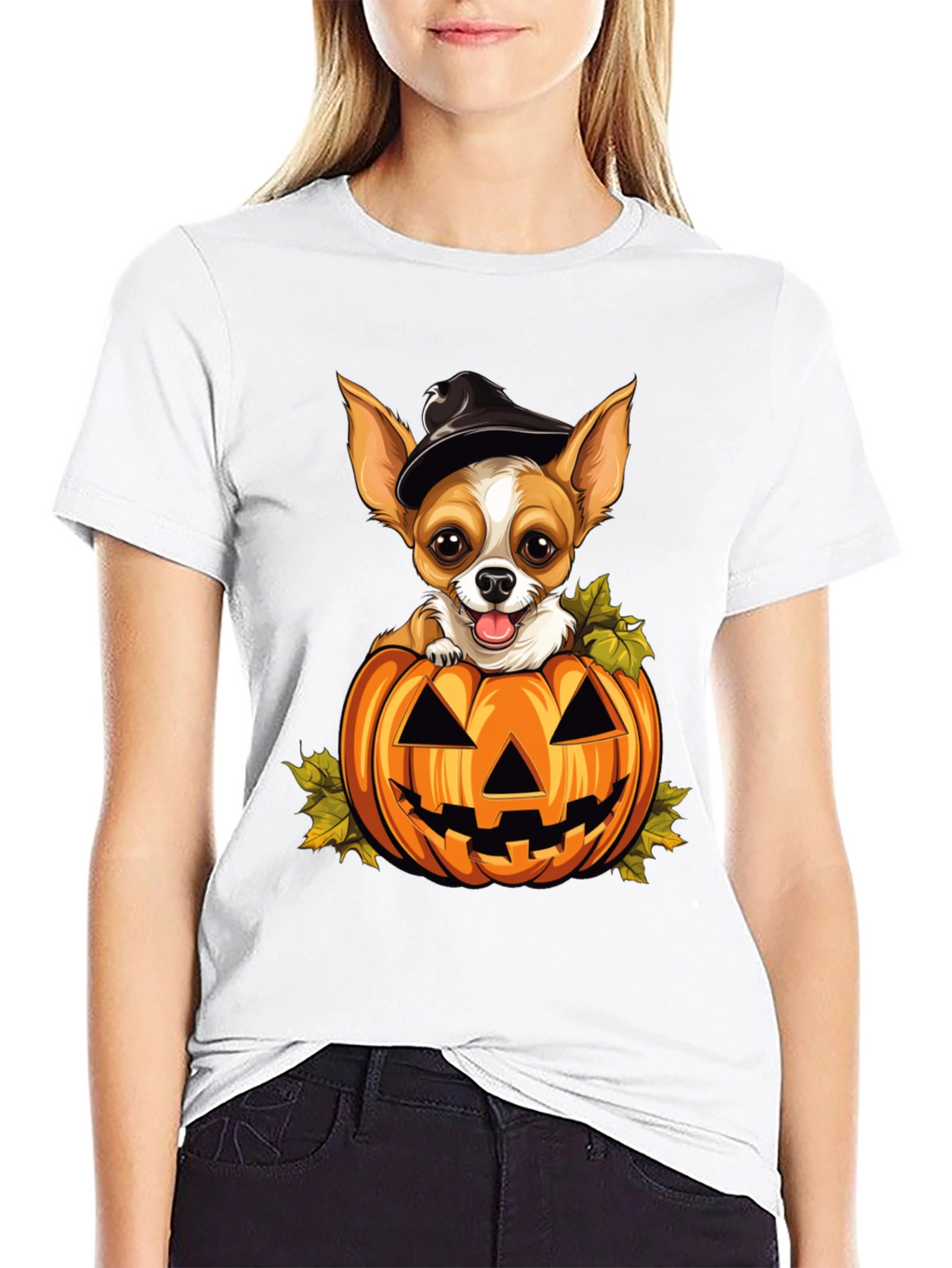 Halloween Chihuahua in Pumpkin T-Shirt