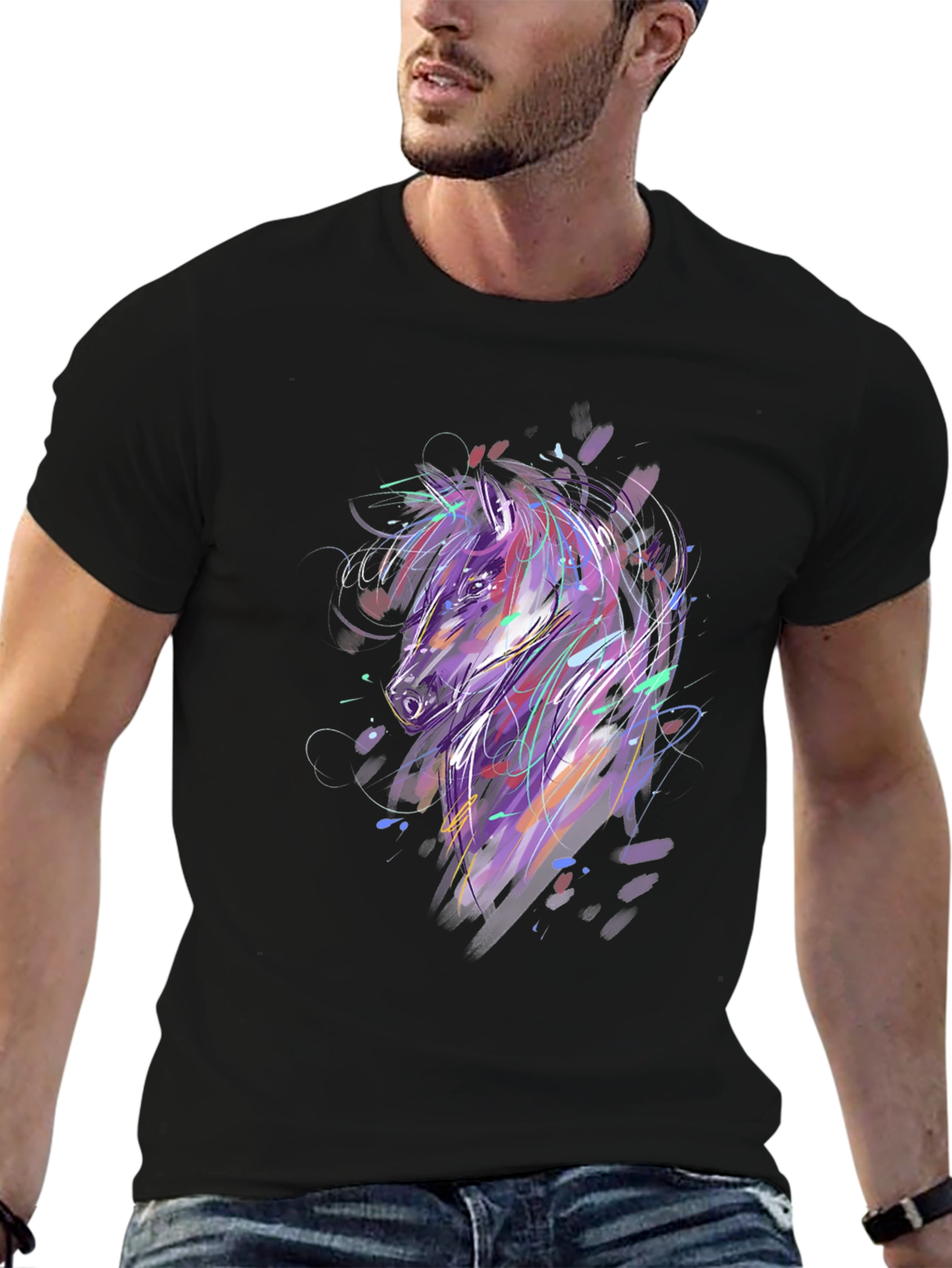 Abstract Horse Graphic Black T-Shirt