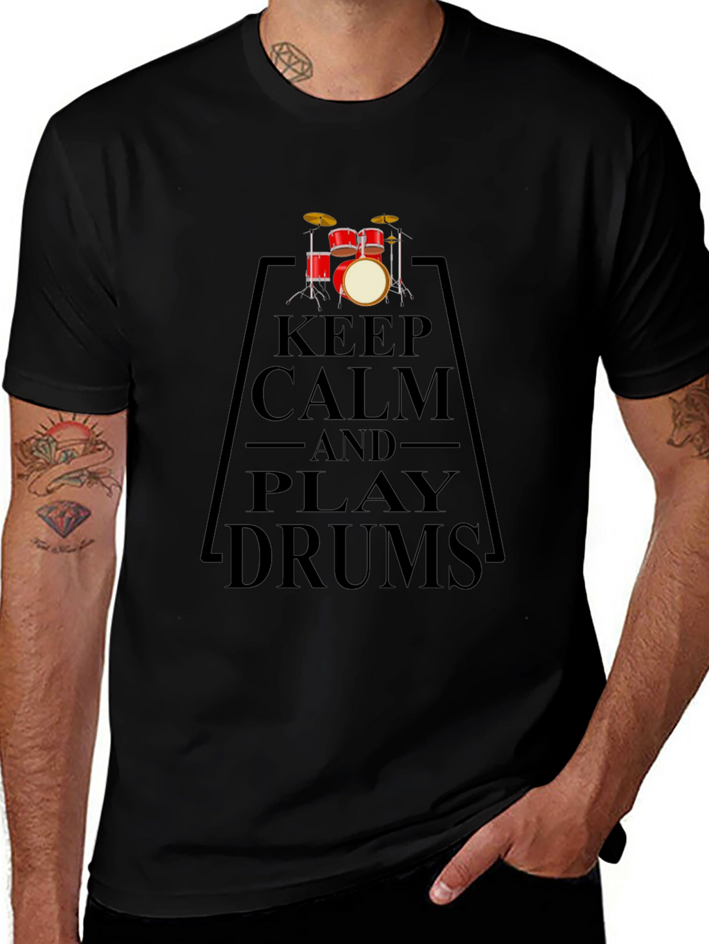 Keep Calm and Play Drums Black T-Shirt