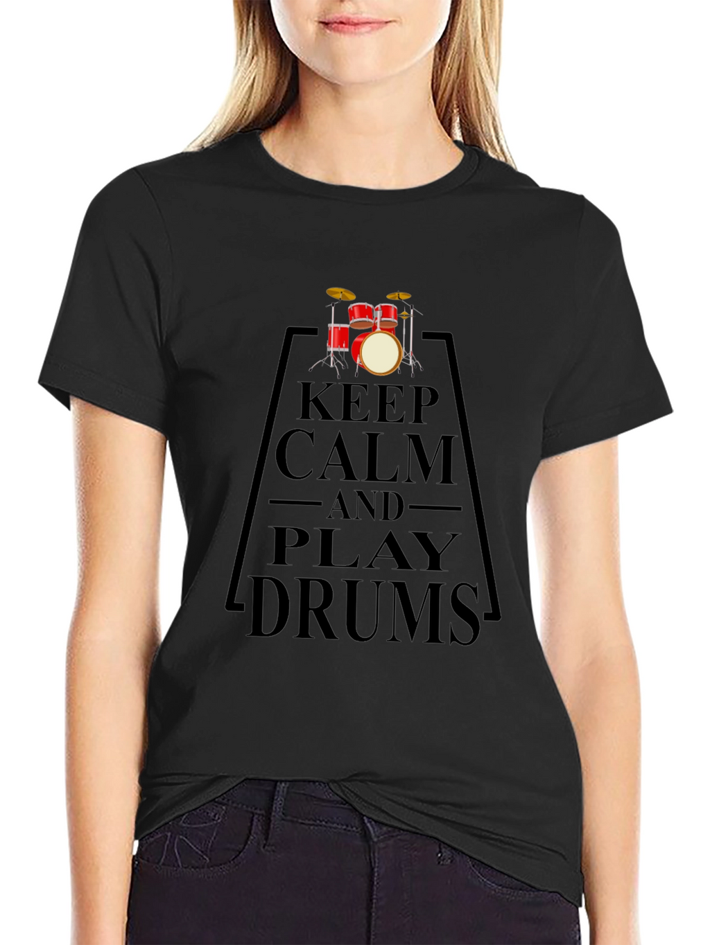 Keep Calm and Play Drums Black T-Shirt