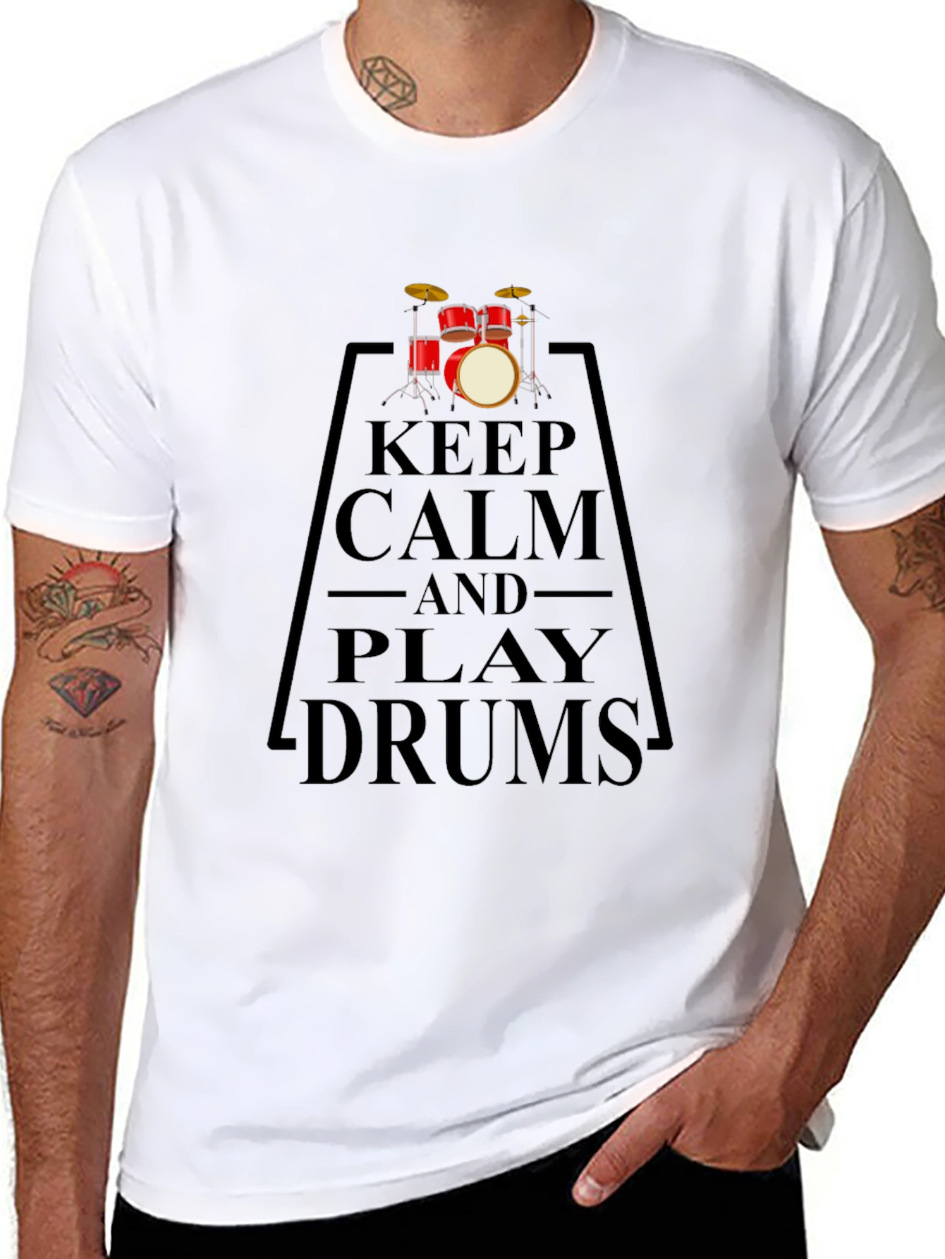 Keep Calm and Play Drums Black T-Shirt