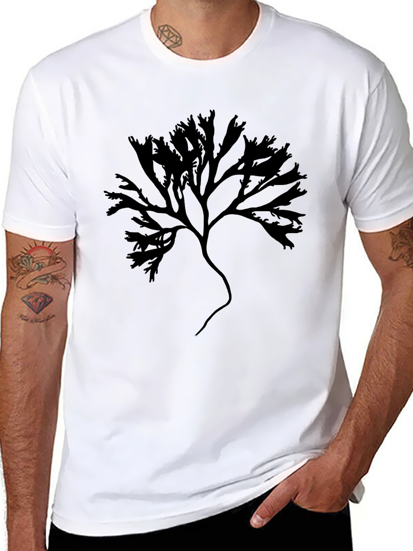 Black T-Shirt with Abstract Tree Graphic