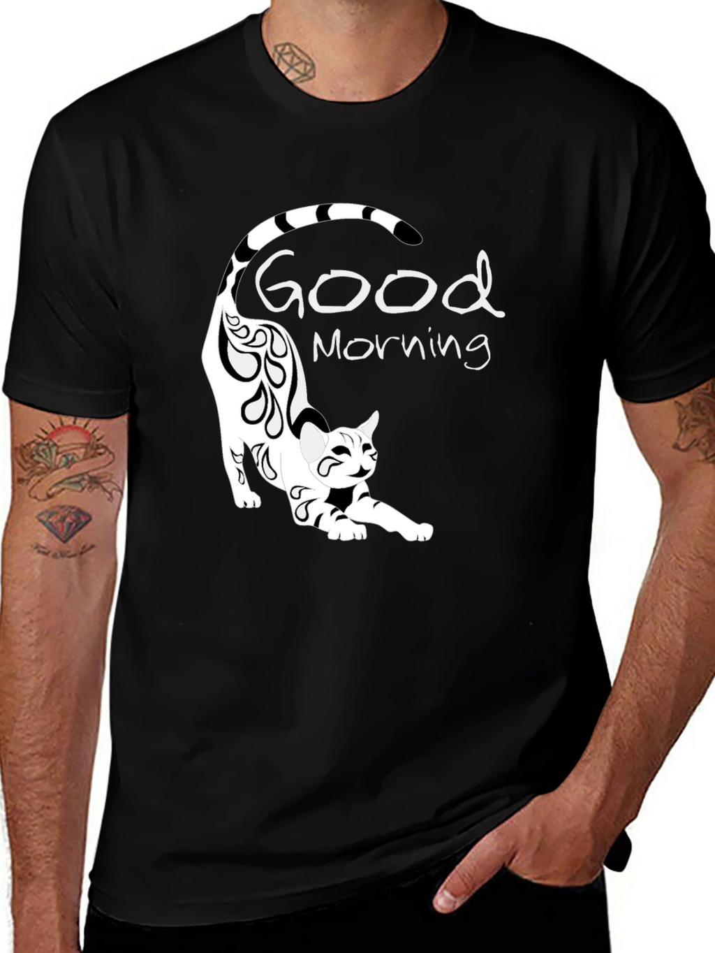 Good Morning Cat Black T-Shirt