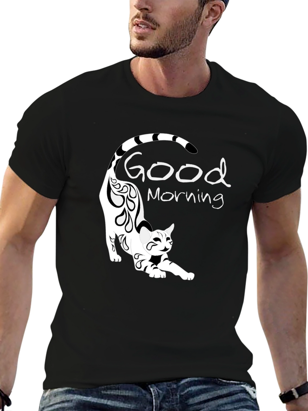 Good Morning Cat Black T-Shirt