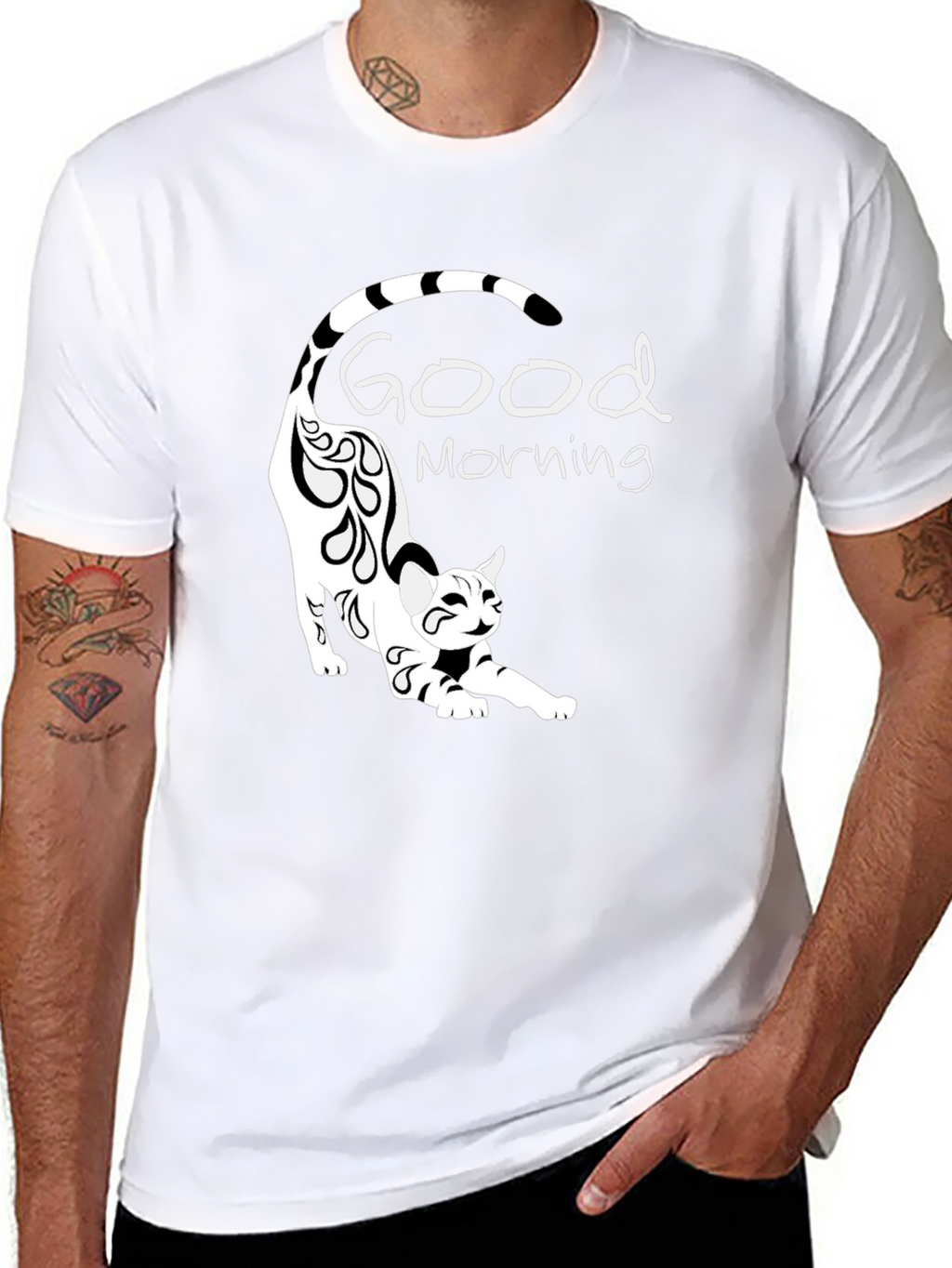 Good Morning Cat Black T-Shirt