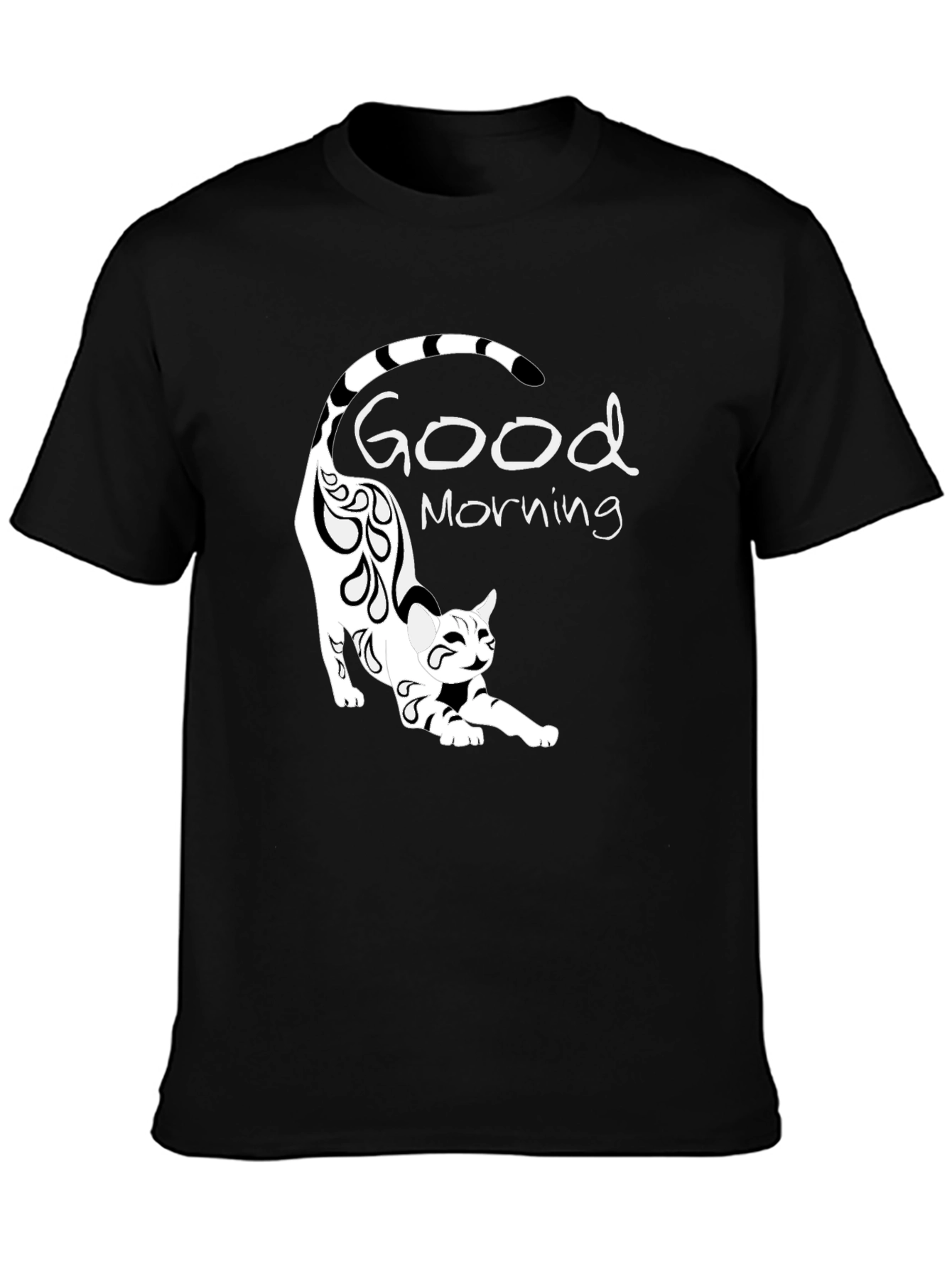 Good Morning Cat Black T-Shirt