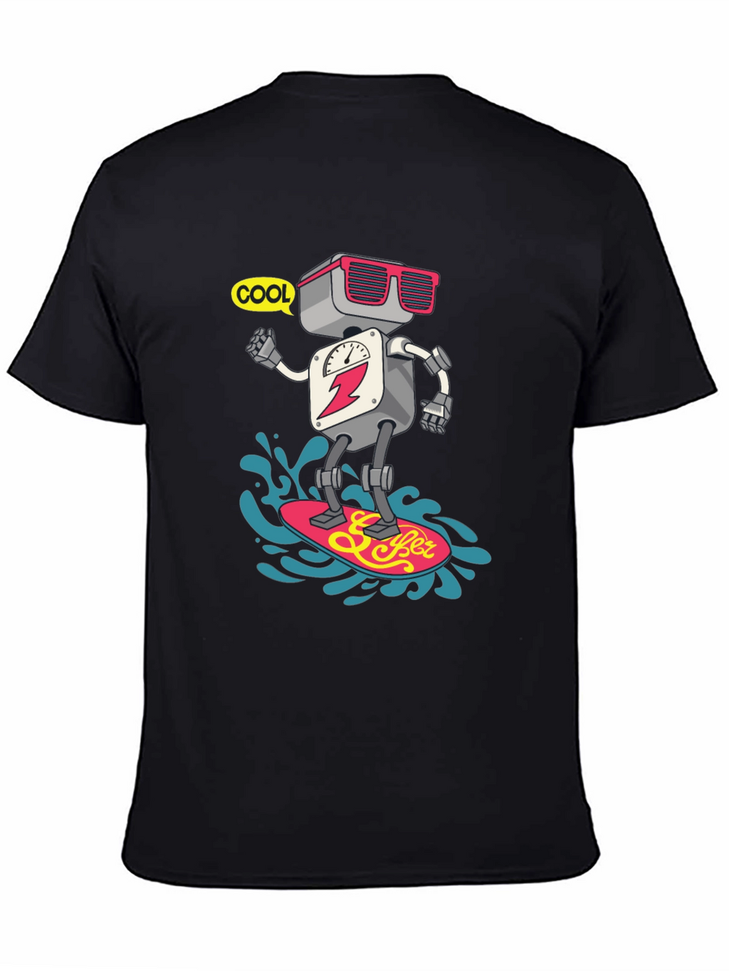 Cool Robot Surfing T-Shirt - Black