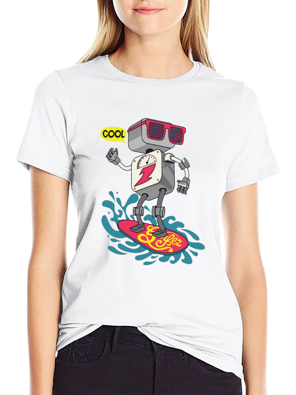 Cool Robot Surfing T-Shirt - Black