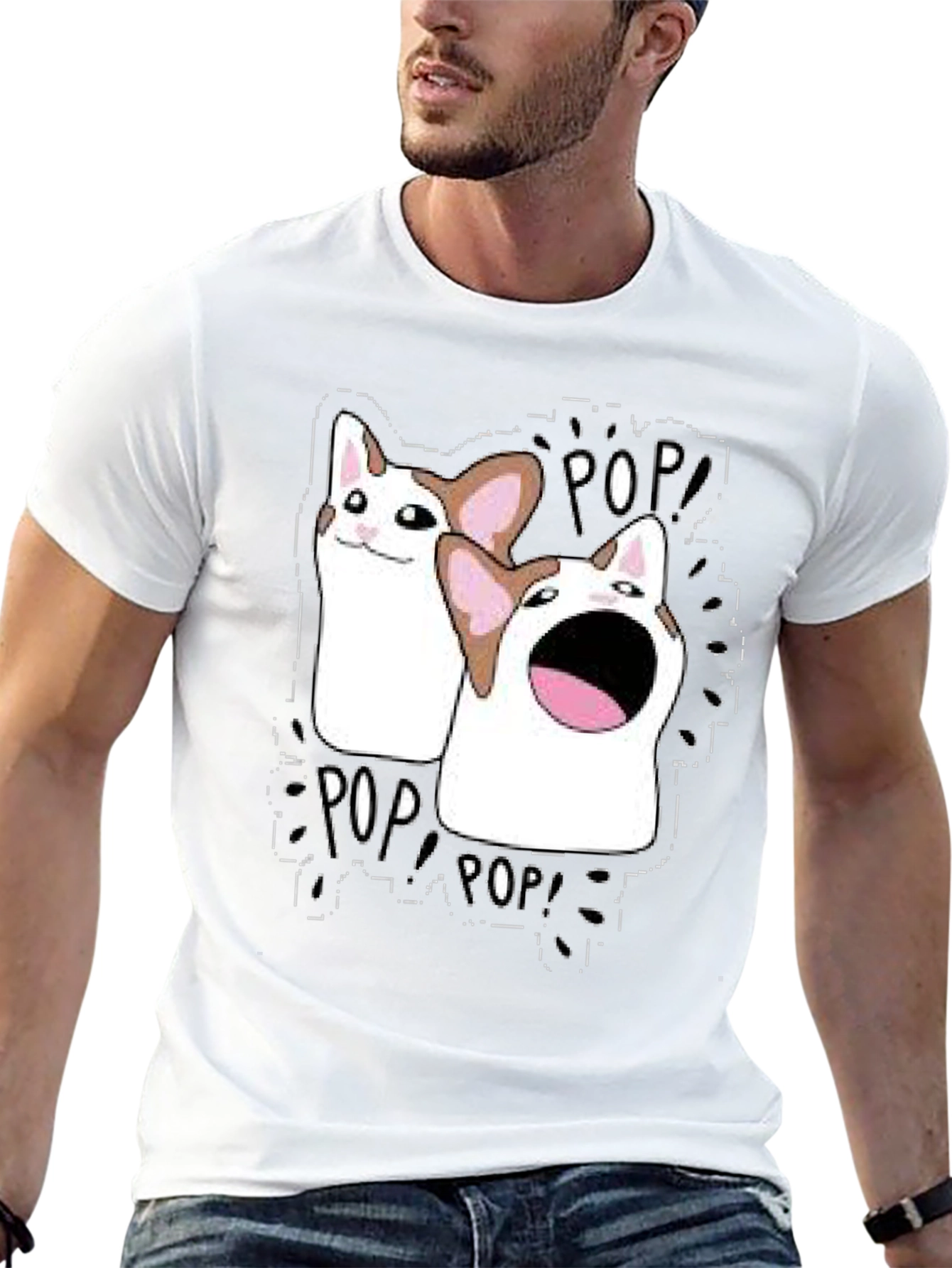 Pop Cat Meme T-Shirt - Black Funny Graphic Tee