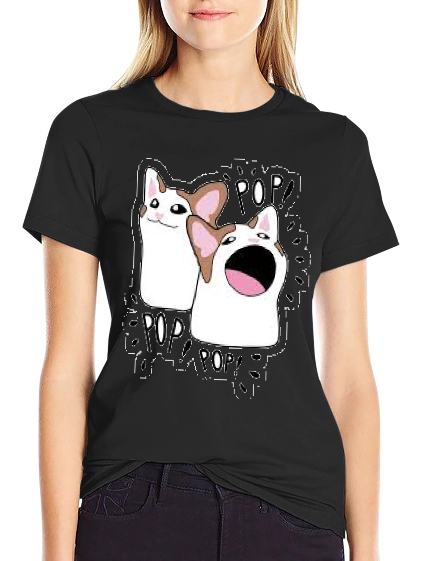 Pop Cat Meme T-Shirt - Black Funny Graphic Tee