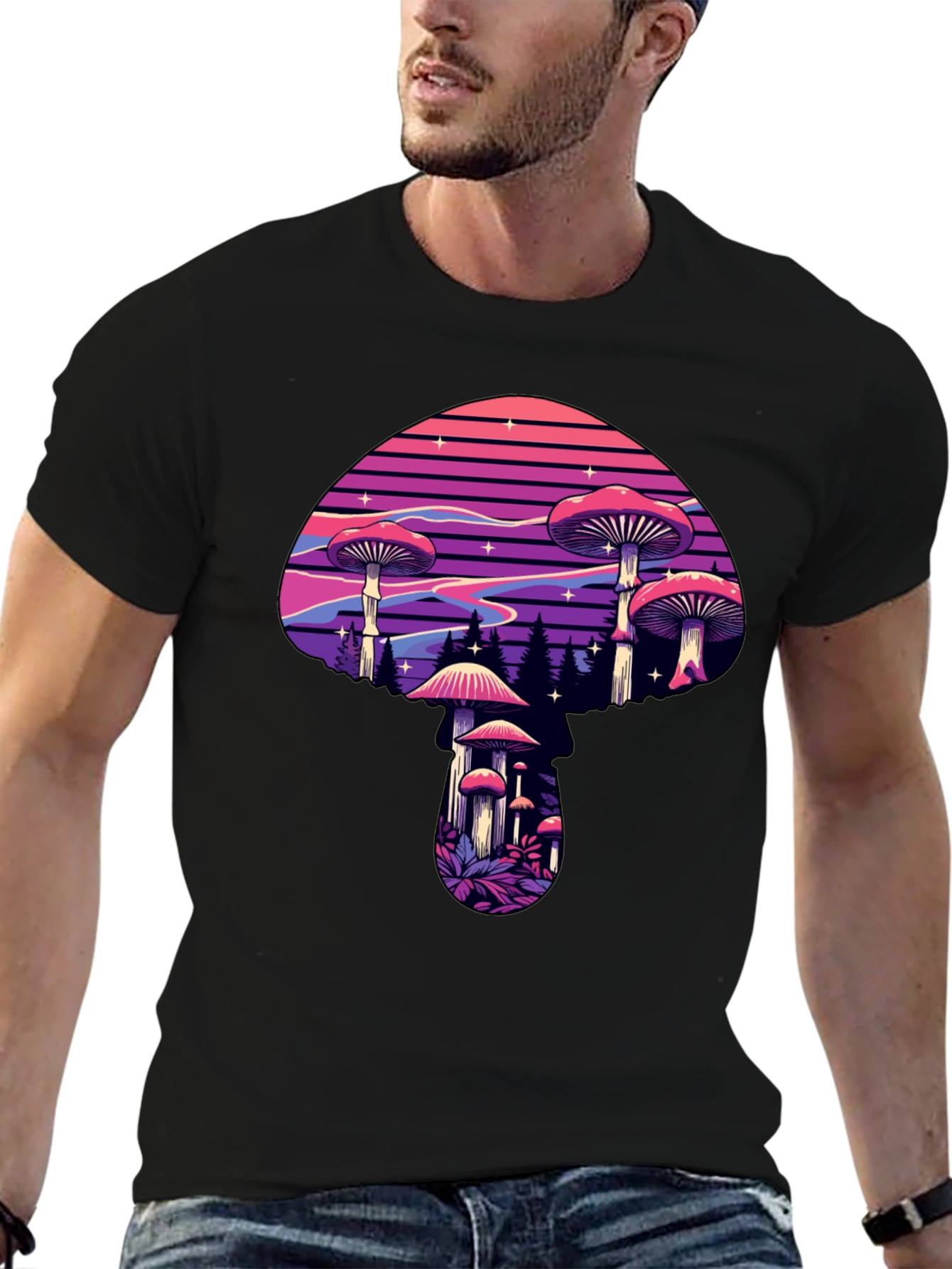 Mushroom Graphic Black T-Shirt