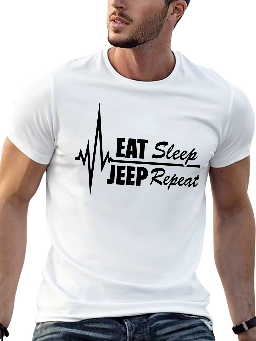 Eat Sleep Jeep Repeat Black Graphic T-Shirt