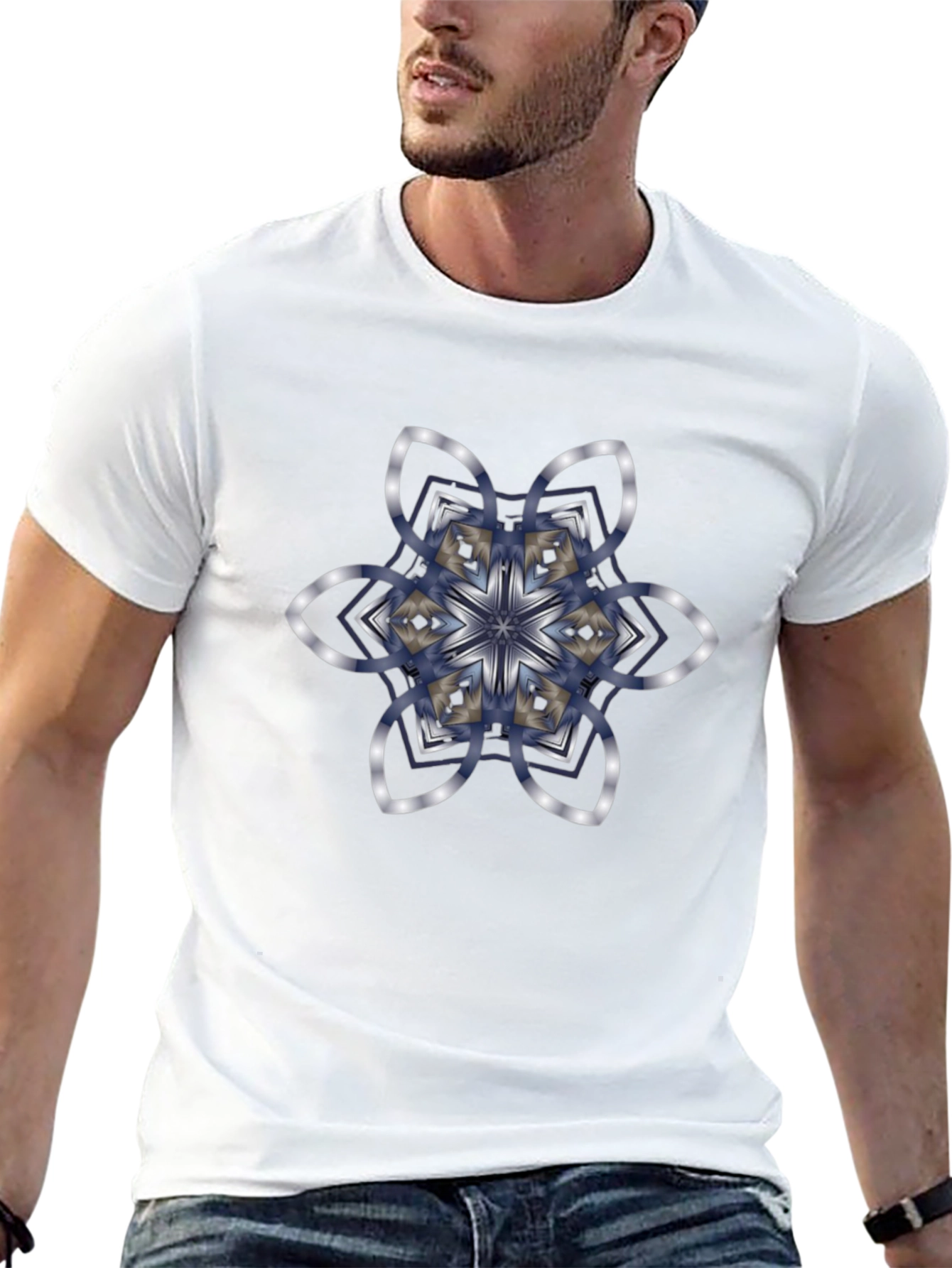 Geometric Flower Graphic Black T-Shirt