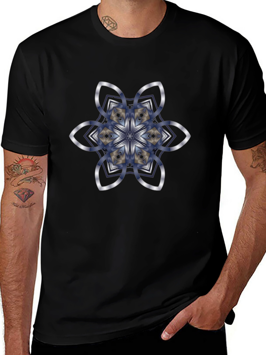 Geometric Flower Graphic Black T-Shirt