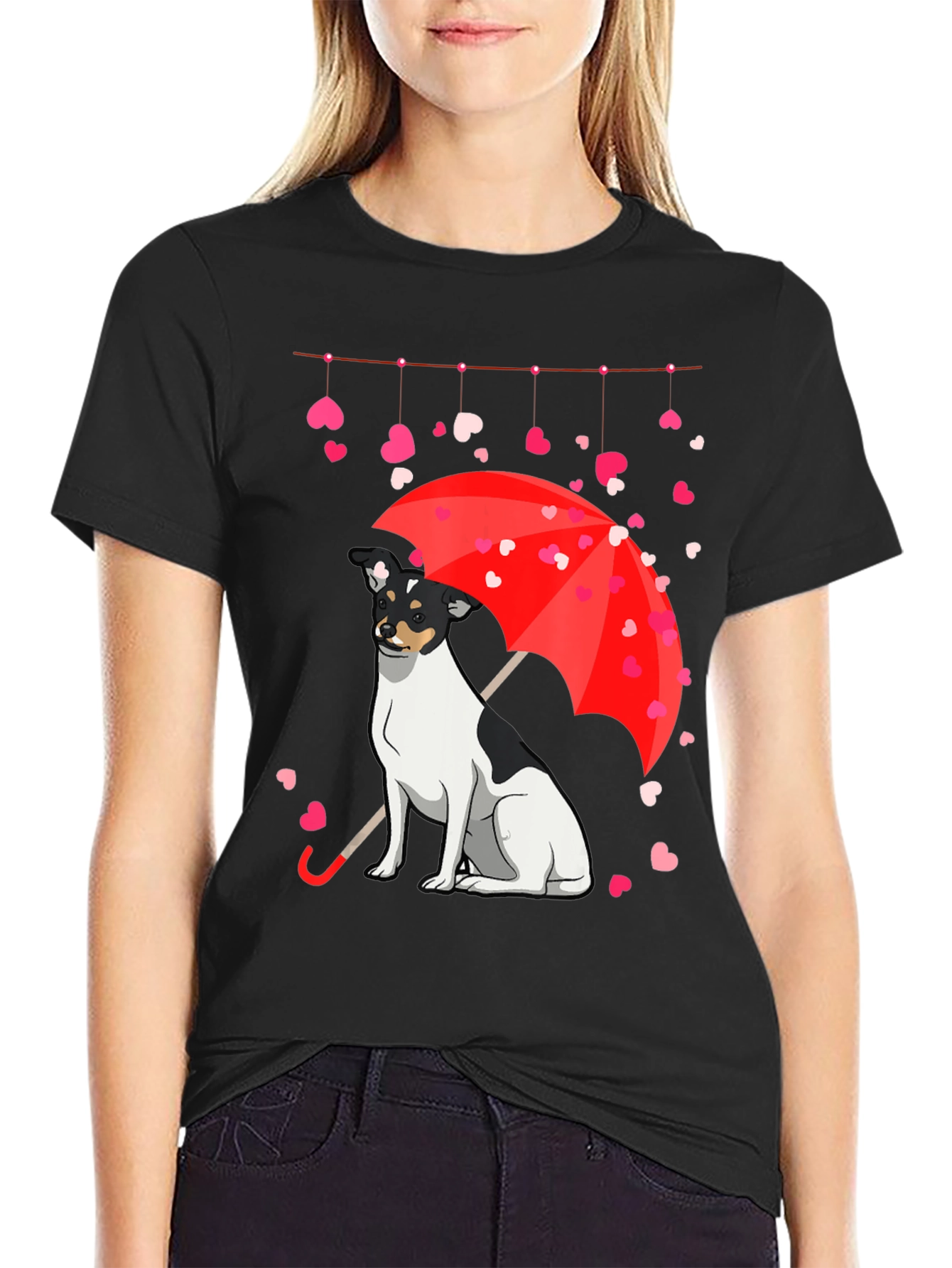 Dog Under Umbrella Heart T-Shirt