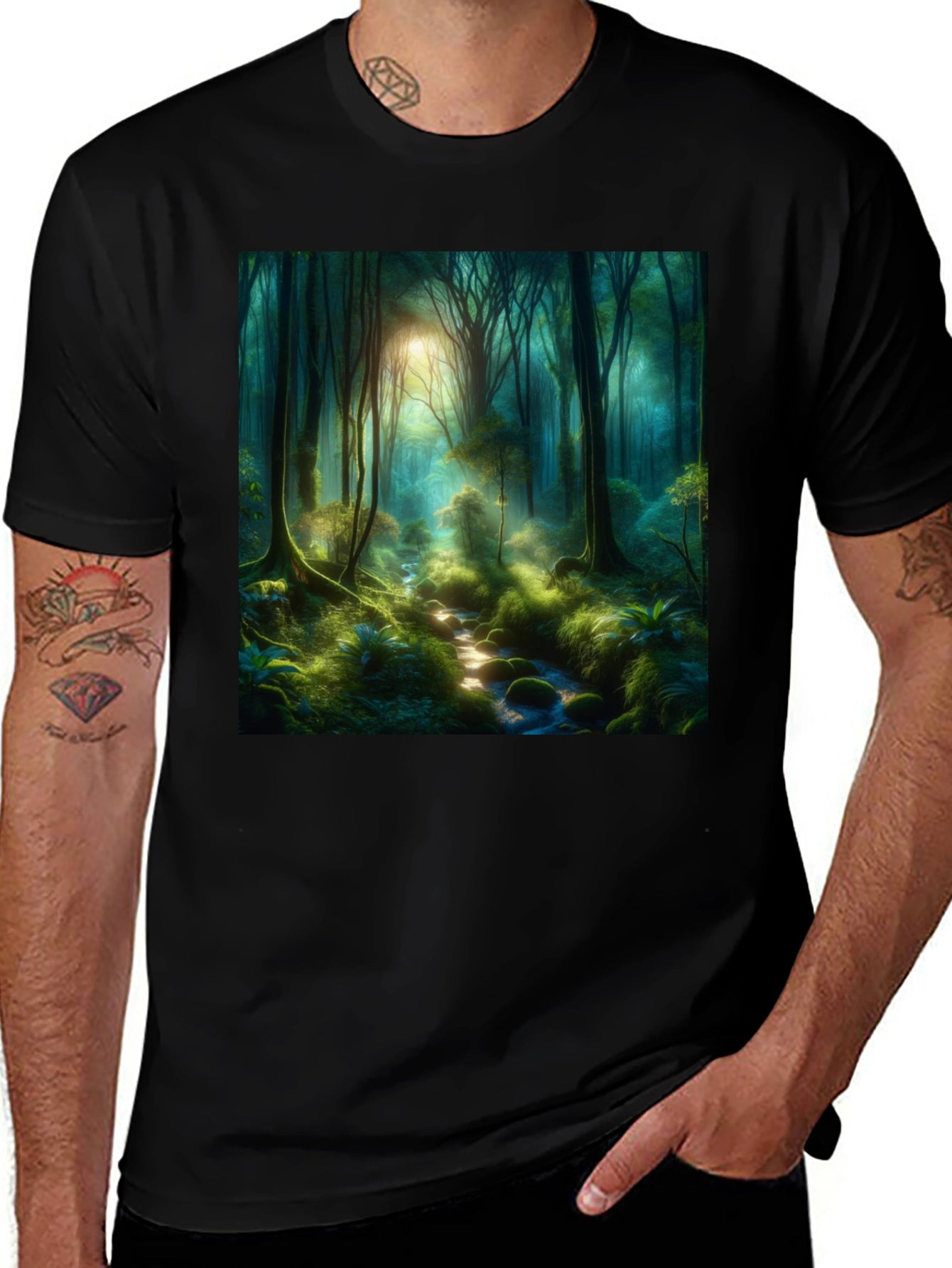 Enchanted Forest Graphic Tee - Nature Lovers Black T-Shirt