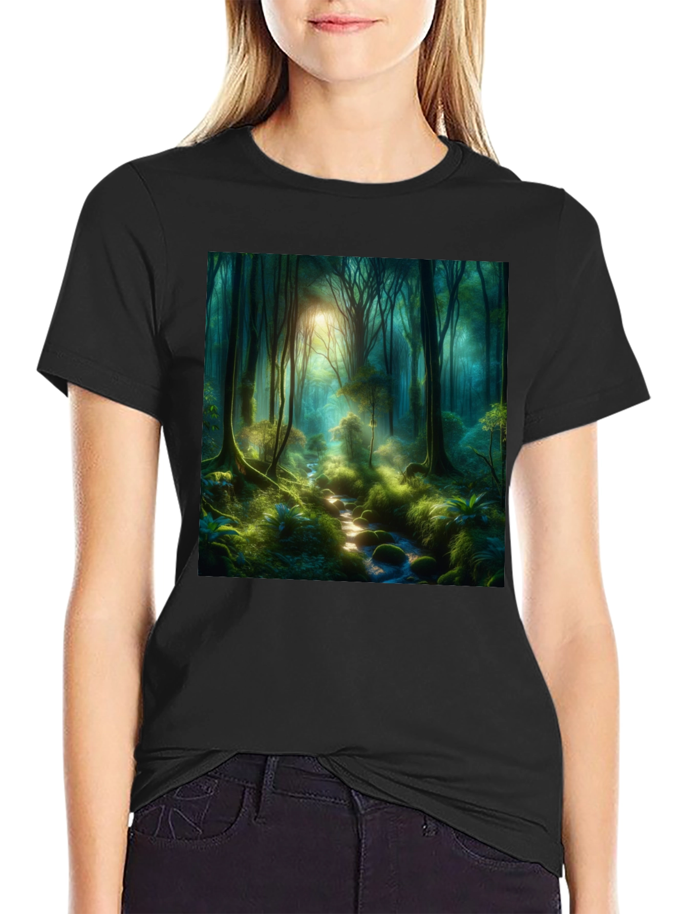 Enchanted Forest Graphic Tee - Nature Lovers Black T-Shirt