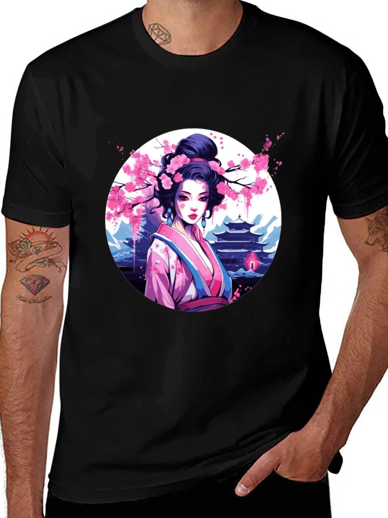Geisha Art Black T-Shirt
