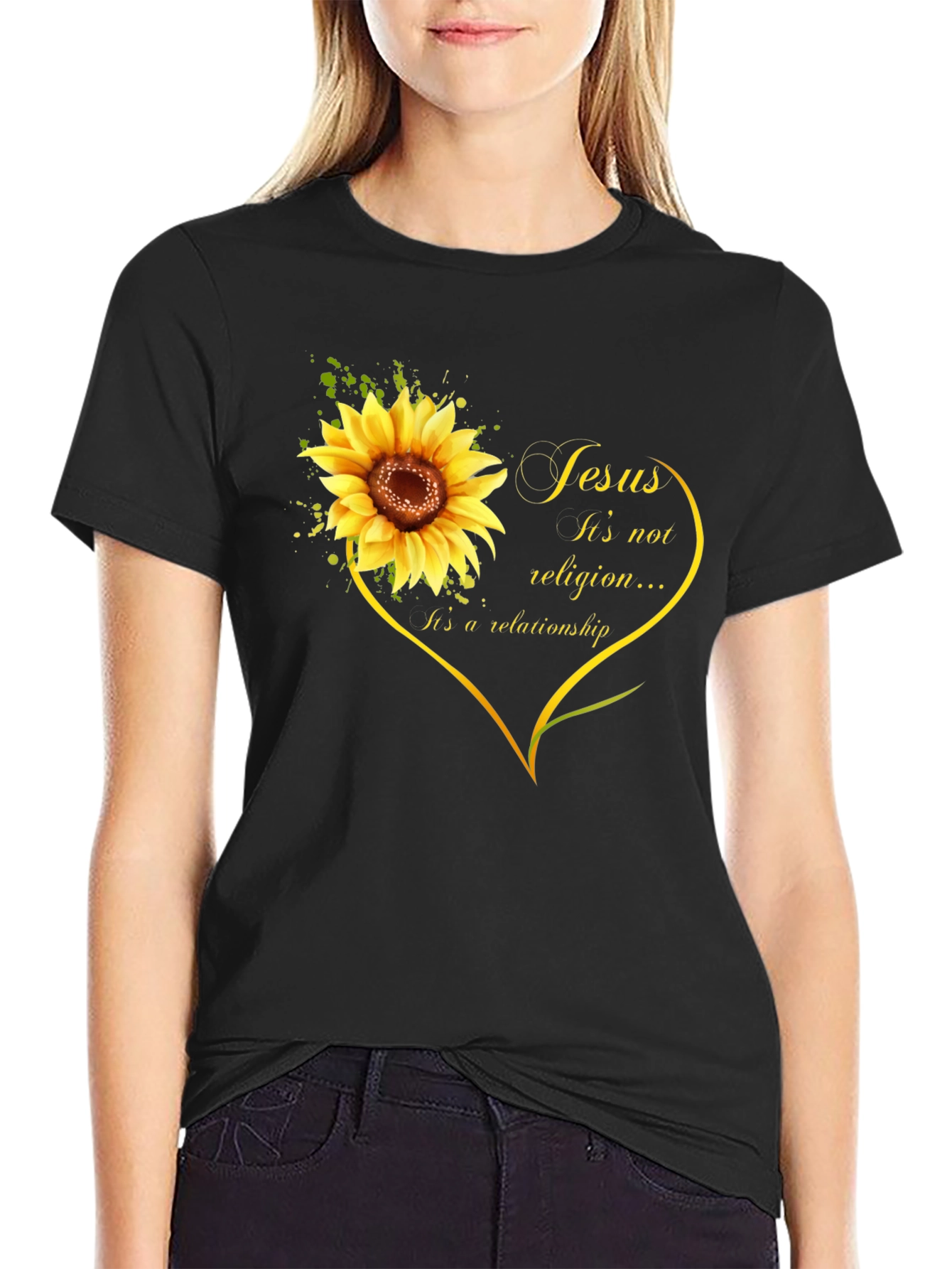 Jesus Sunflower Heart Graphic T-Shirt