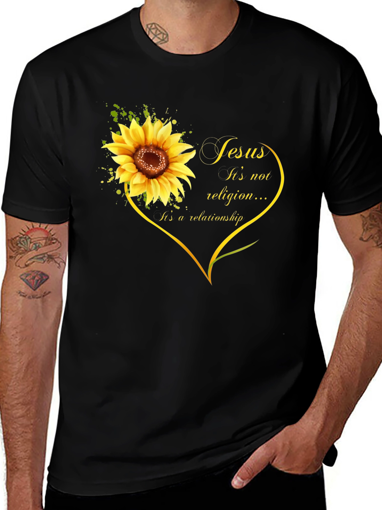 Jesus Sunflower Heart Graphic T-Shirt
