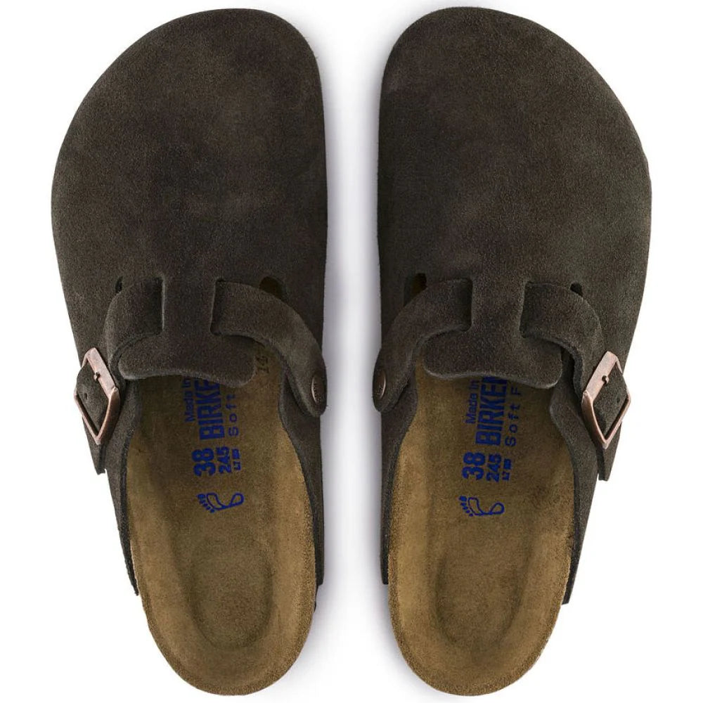 Birkenstock Boston Softbed Suede Leather in Mocha