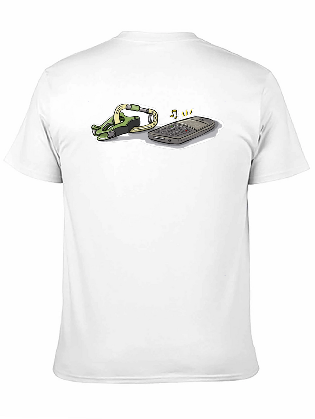 Novelty Black T-Shirt with Phone and Carabiner Graphic