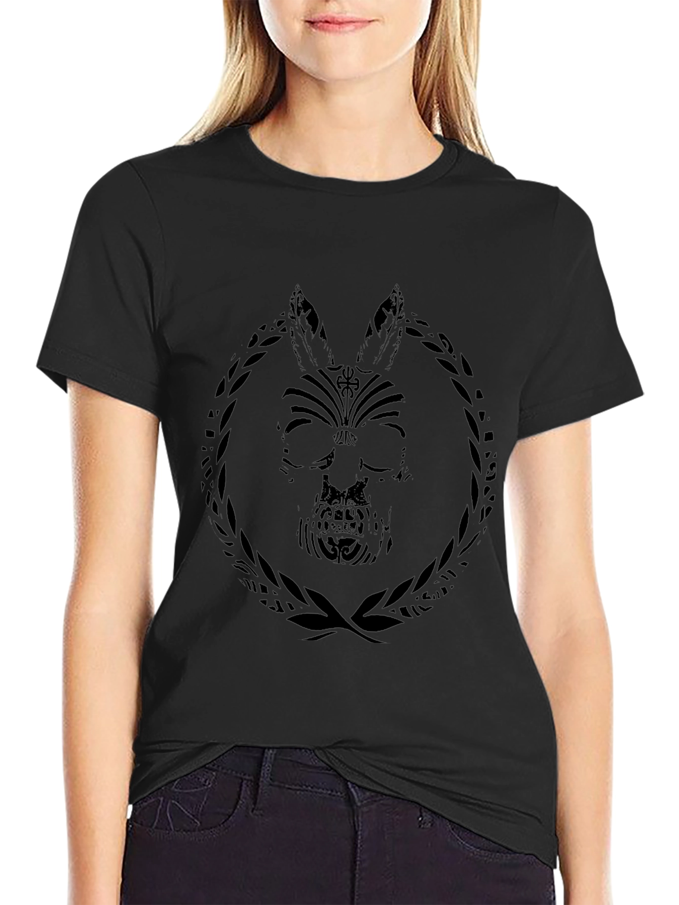 Black T-Shirt with Skull Rabbit Graphic