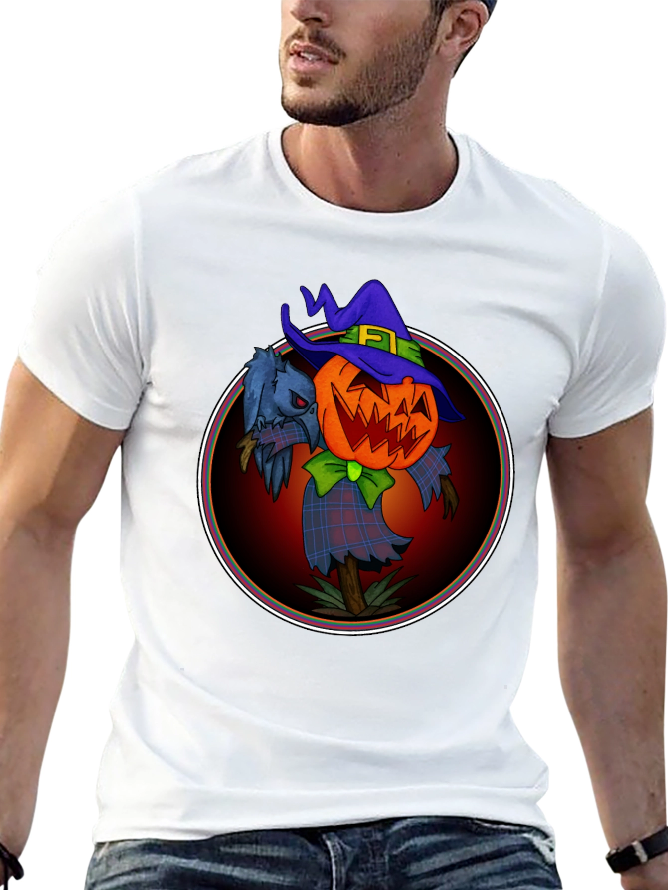 Spooky Jack-O-Lantern Scarecrow Graphic Tee