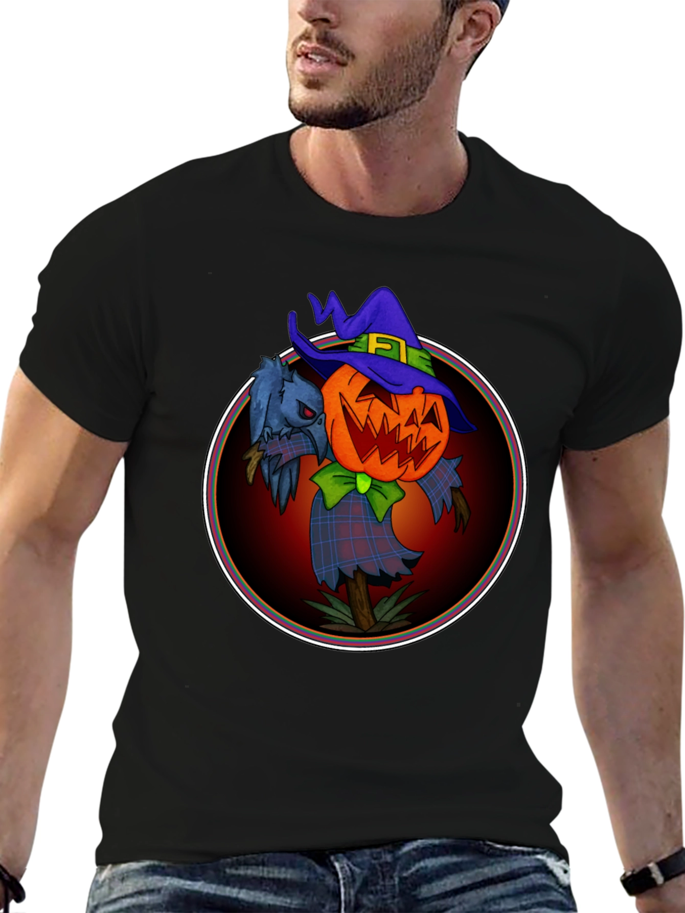 Spooky Jack-O-Lantern Scarecrow Graphic Tee