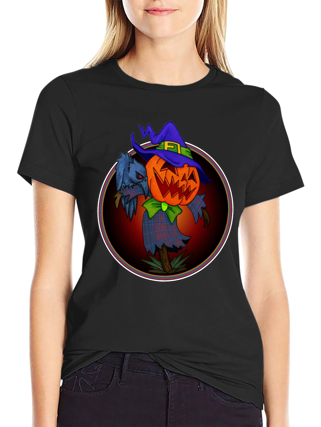 Spooky Jack-O-Lantern Scarecrow Graphic Tee