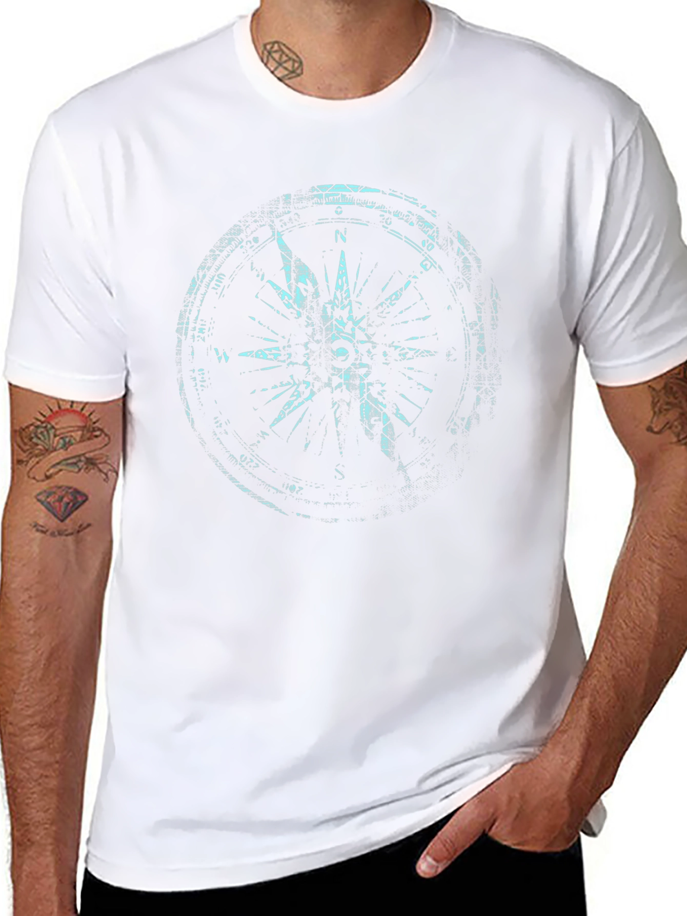 Mens Black Compass Graphic Print Tee
