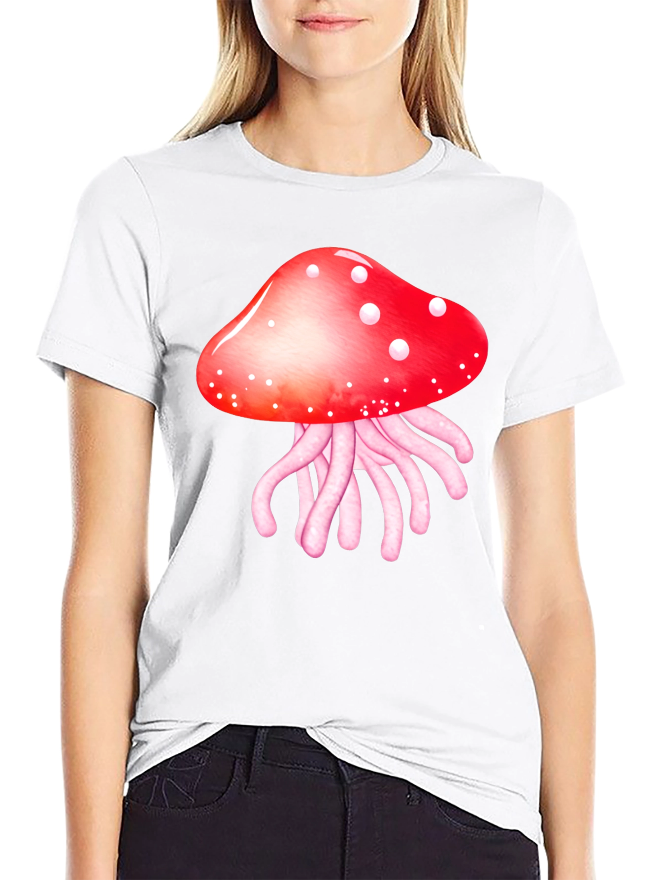 Mushroom Jellyfish Graphic T-Shirt - Funky Crew Neck Tee