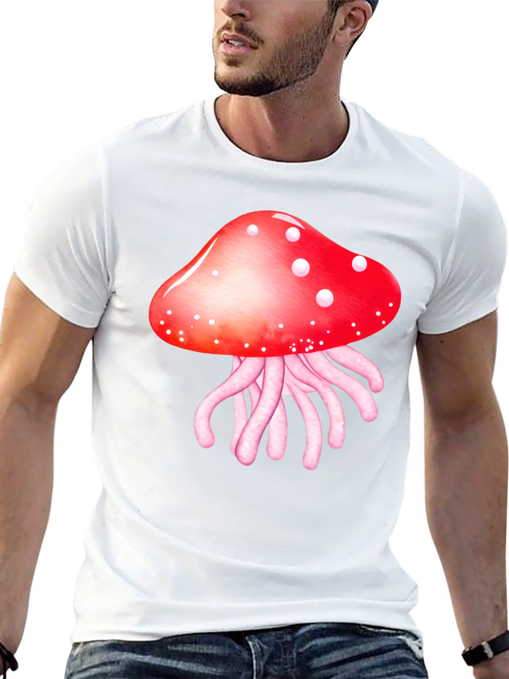 Mushroom Jellyfish Graphic T-Shirt - Funky Crew Neck Tee