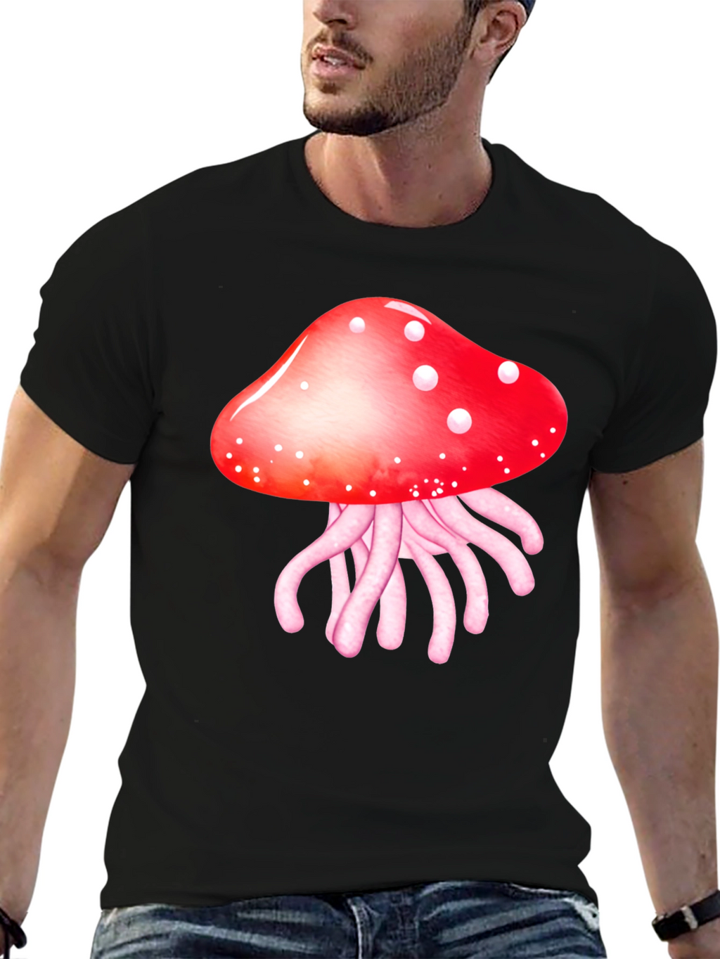 Mushroom Jellyfish Graphic T-Shirt - Funky Crew Neck Tee