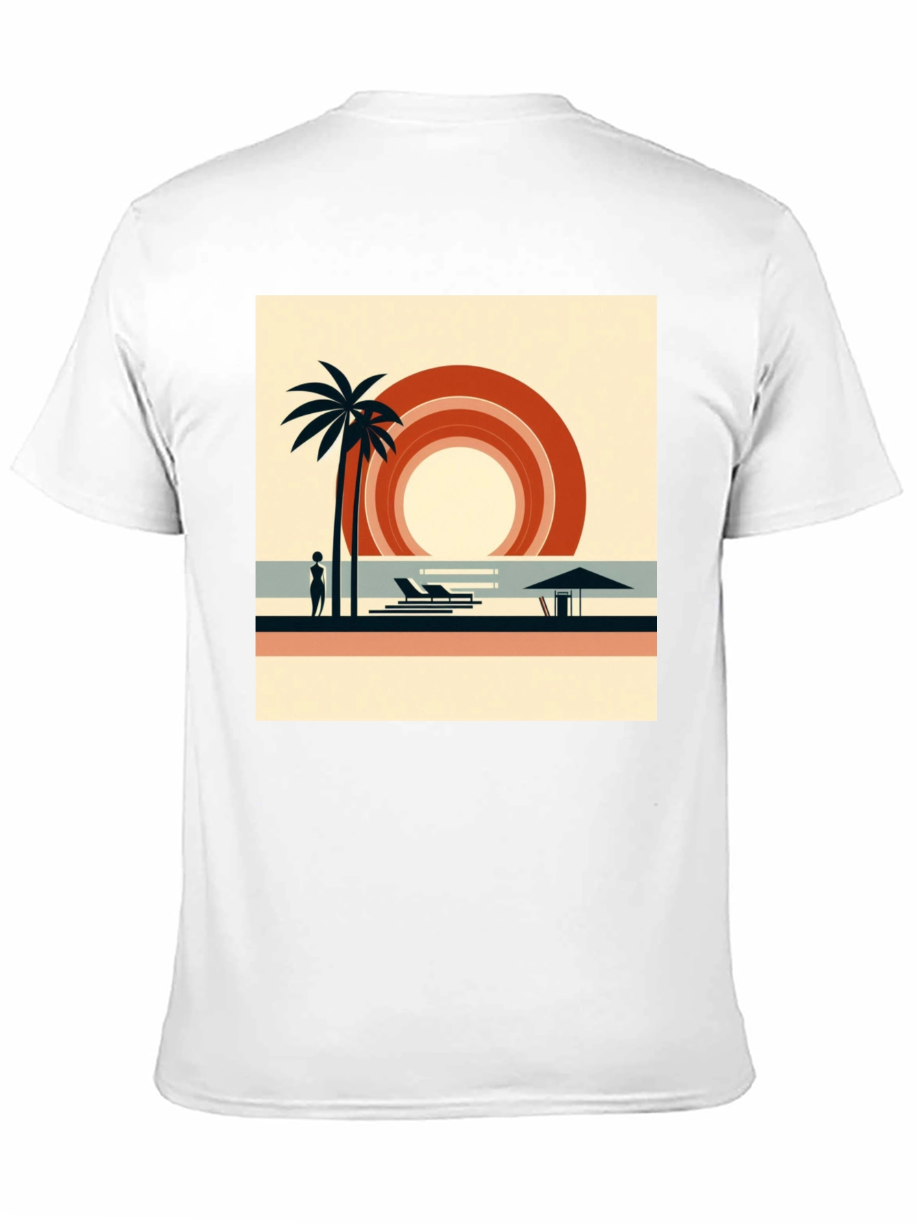 Retro Beach Scene Graphic Tee - Black Cotton Shirt