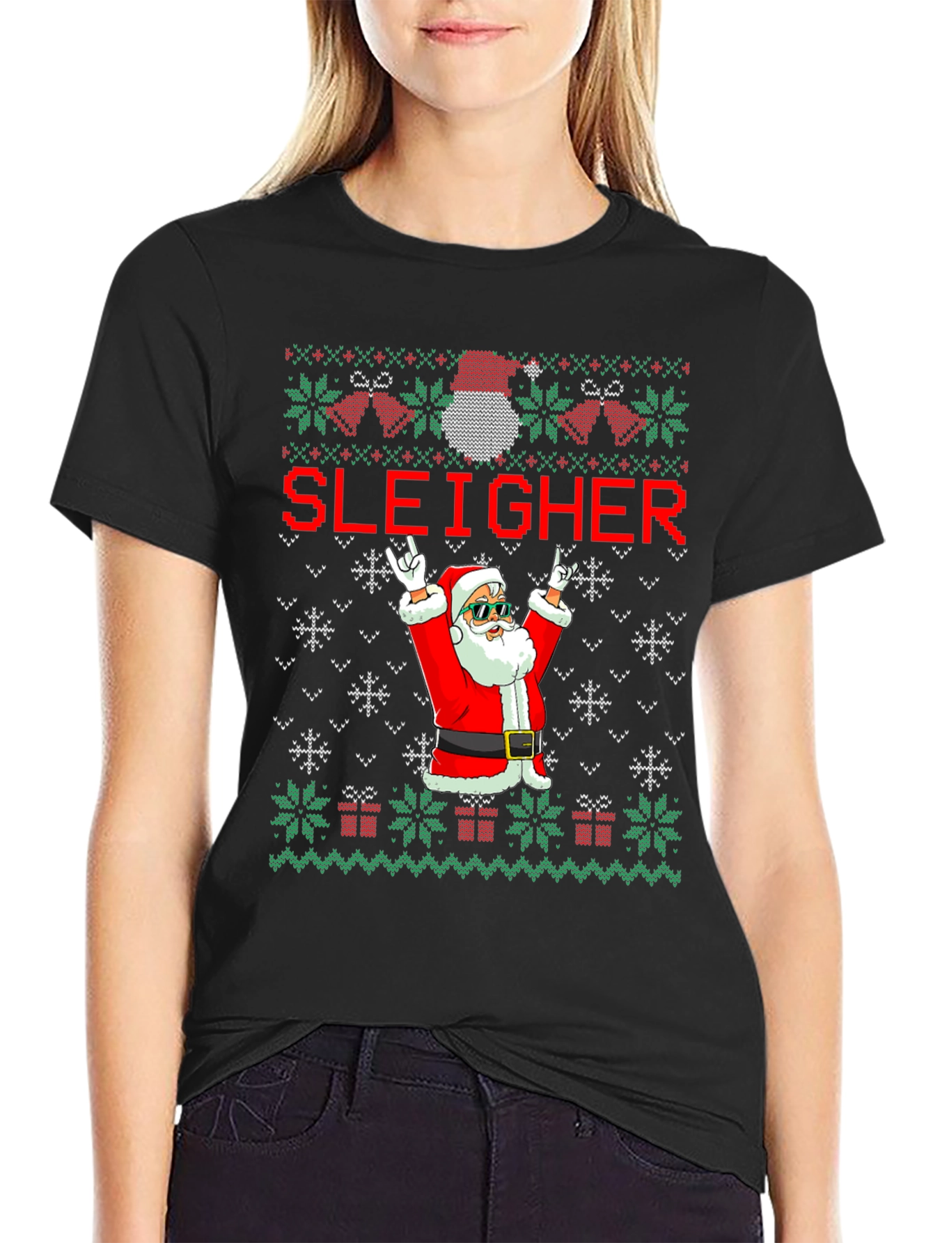 Sleigher Santa Ugly Christmas Sweater T-Shirt