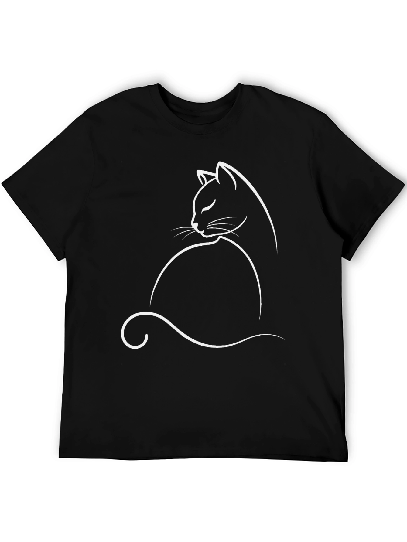 Minimalist Cat Silhouette Graphic Tee - Black Cotton Comfort