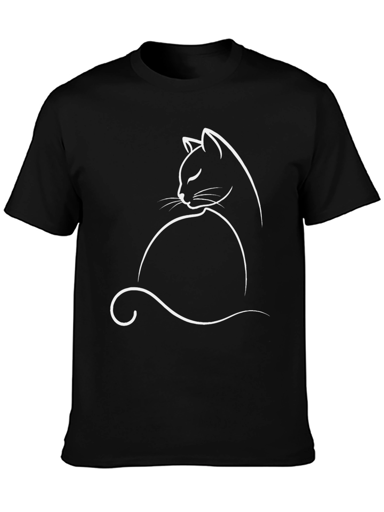 Minimalist Cat Silhouette Graphic Tee - Black Cotton Comfort