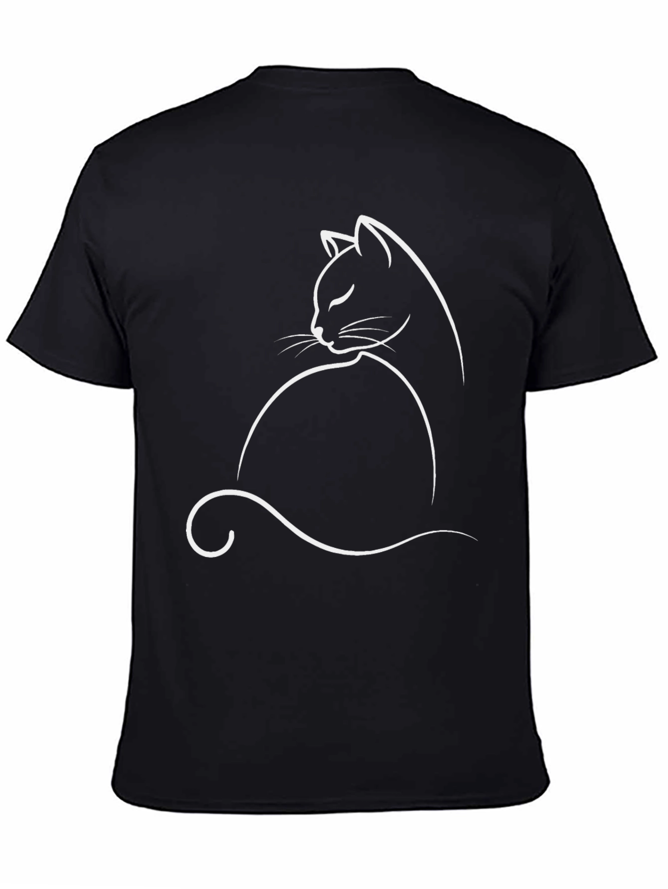 Minimalist Cat Silhouette Graphic Tee - Black Cotton Comfort