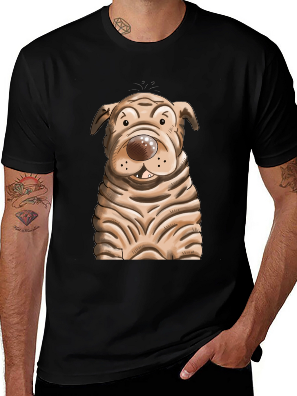 Cartoon Dog Graphic T-Shirt - Unisex Crew Neck
