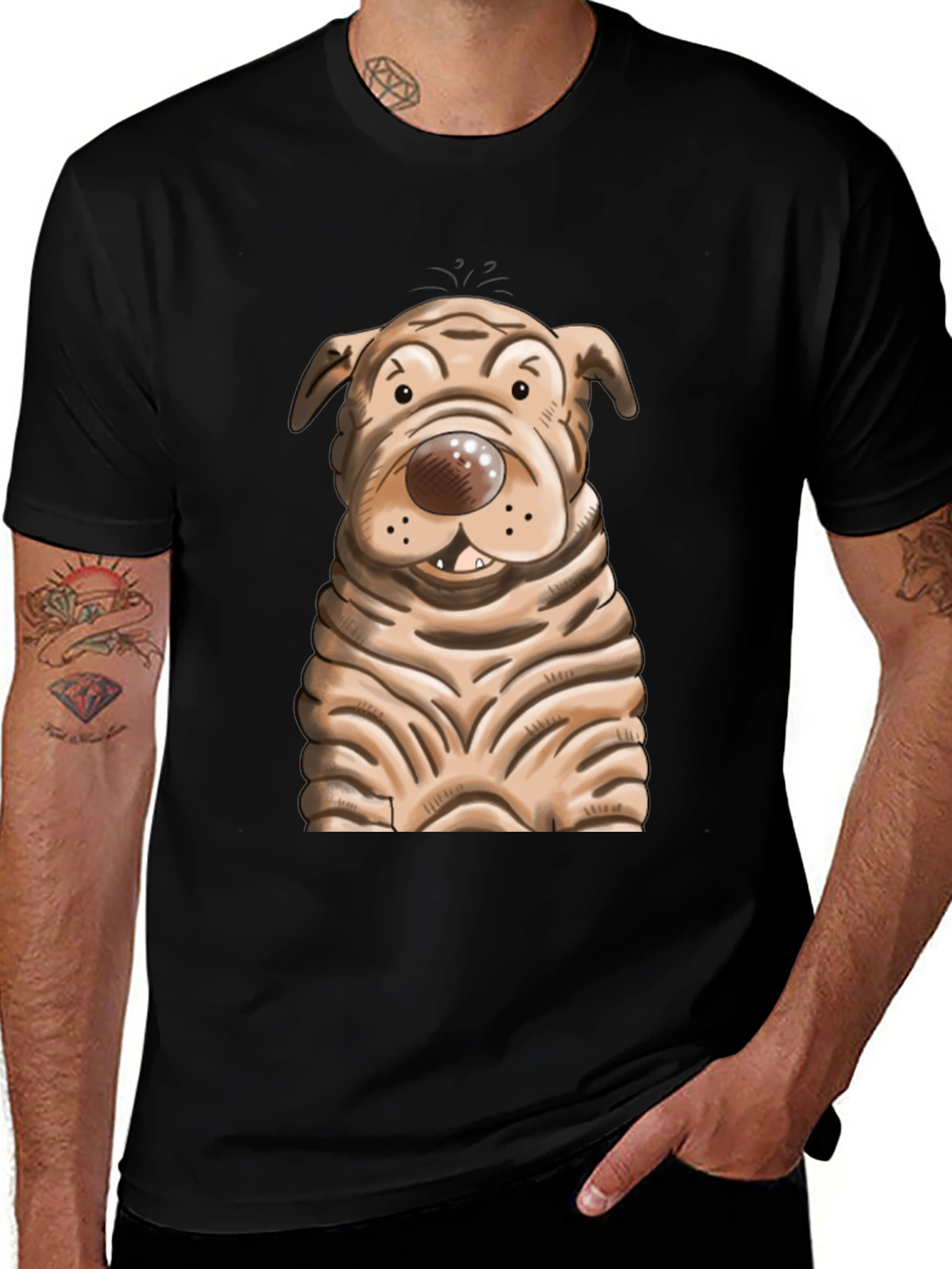 Cartoon Dog Graphic T-Shirt - Unisex Crew Neck