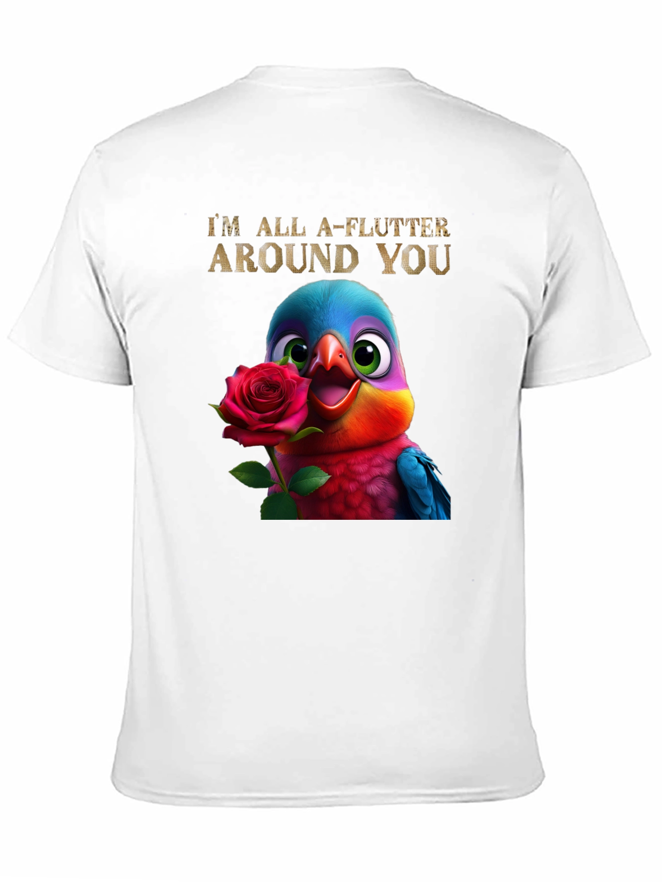 Flutter Around You T-Shirt - Cute Bird with Rose Graphic Tee