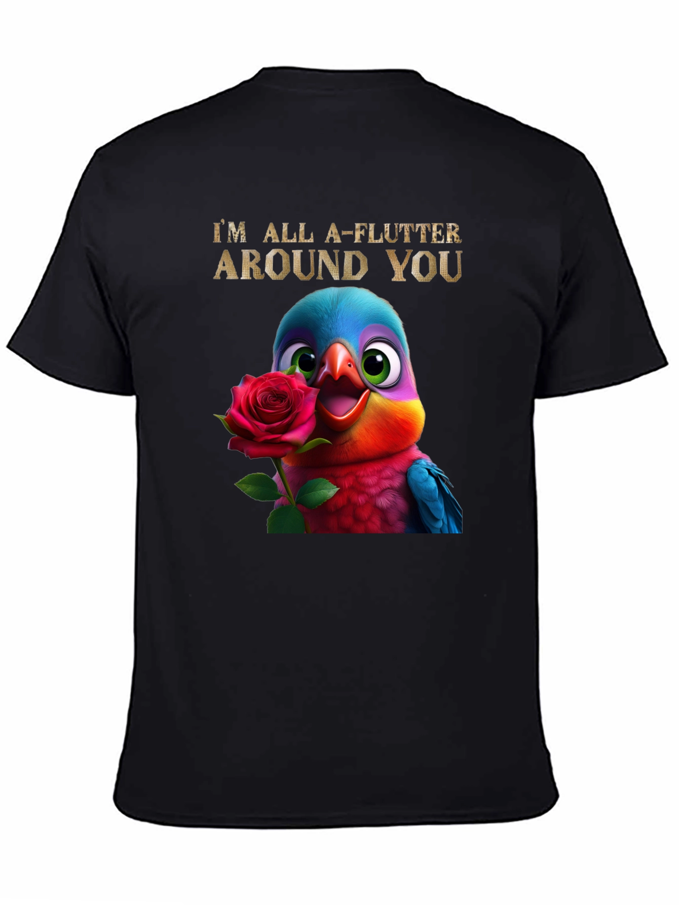 Flutter Around You T-Shirt - Cute Bird with Rose Graphic Tee