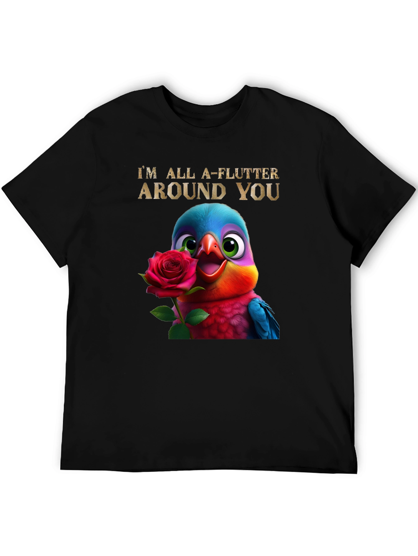 Flutter Around You T-Shirt - Cute Bird with Rose Graphic Tee
